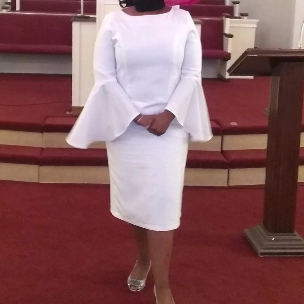 White Bell-Sleeve Dress - Classic Elegance - Picture 1 of 3